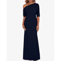 BETSY & ADAM Asymmetrical Scuba Crepe Dress Size 12 Navy Blue A25025 NWT