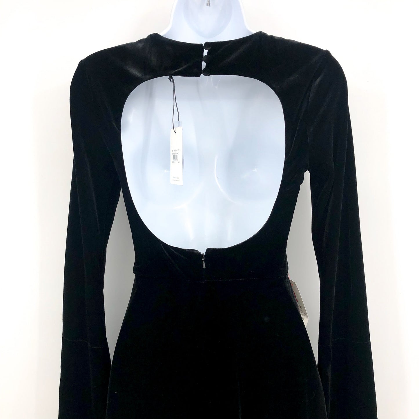 BARDOT Women's Kasra Velour Mini Dress XS US 2 Black Bell Sleeves Cut Out NWT