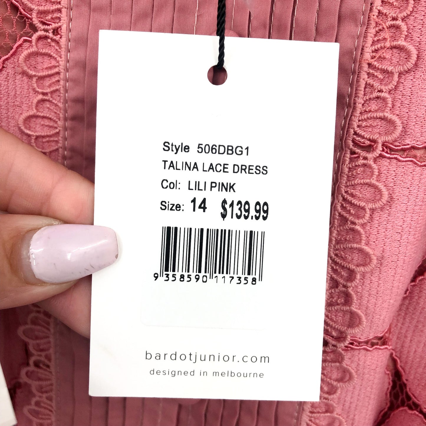 BARDOT JUNIOR Girl's Talina Lace Trim Dress Size 14 Lili Pink Long Sleeves NWT