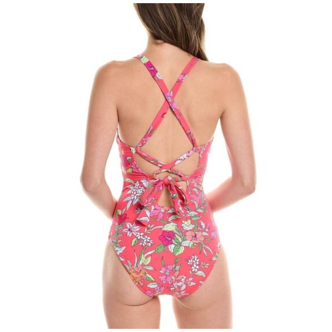 TOMMY BAHAMA Summer Reversible One Piece Swimsuit Size 12 Pink White Floral NWT