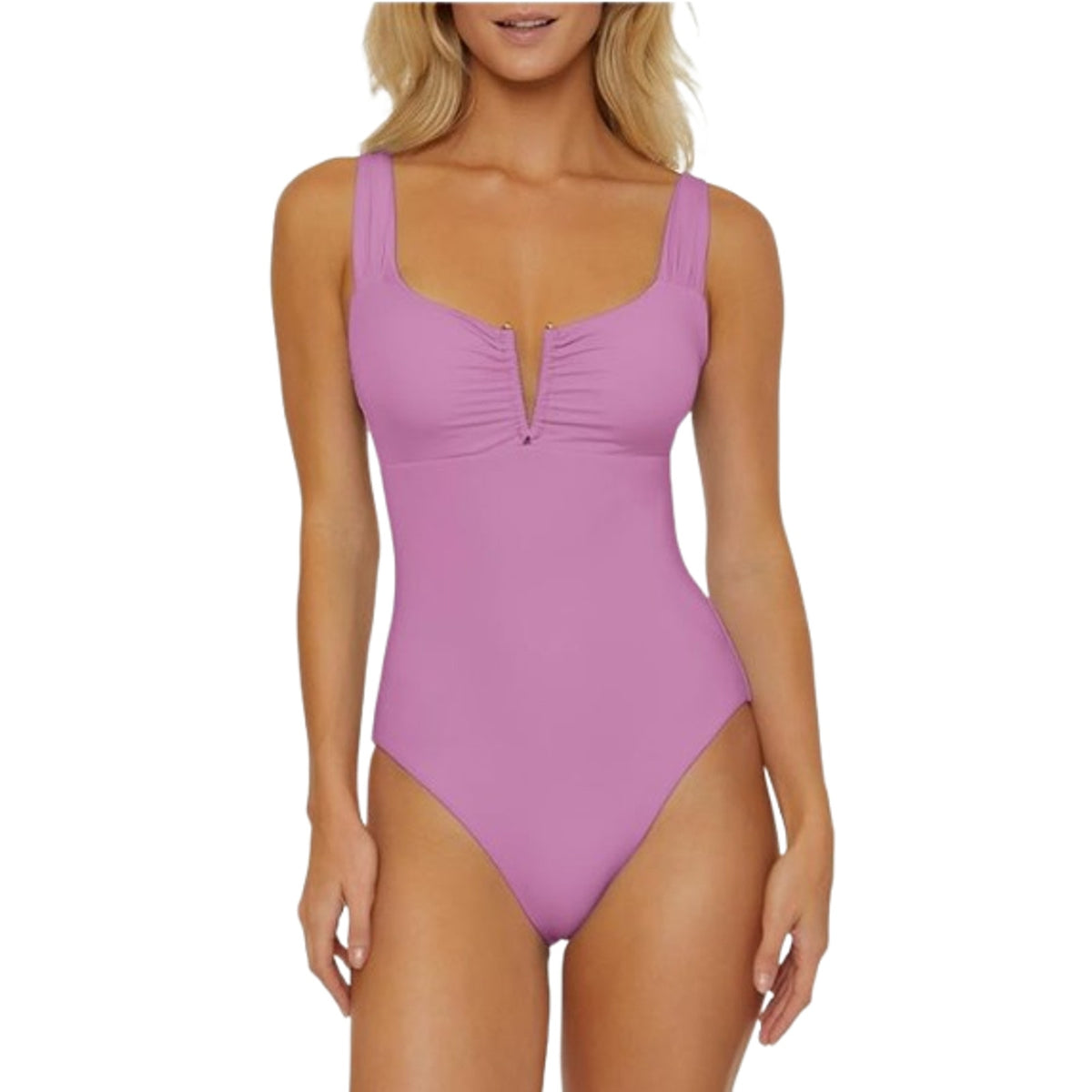 BECCA Women's Color Code V-Wire One Piece Swimsuit Small Malva Purple NWT