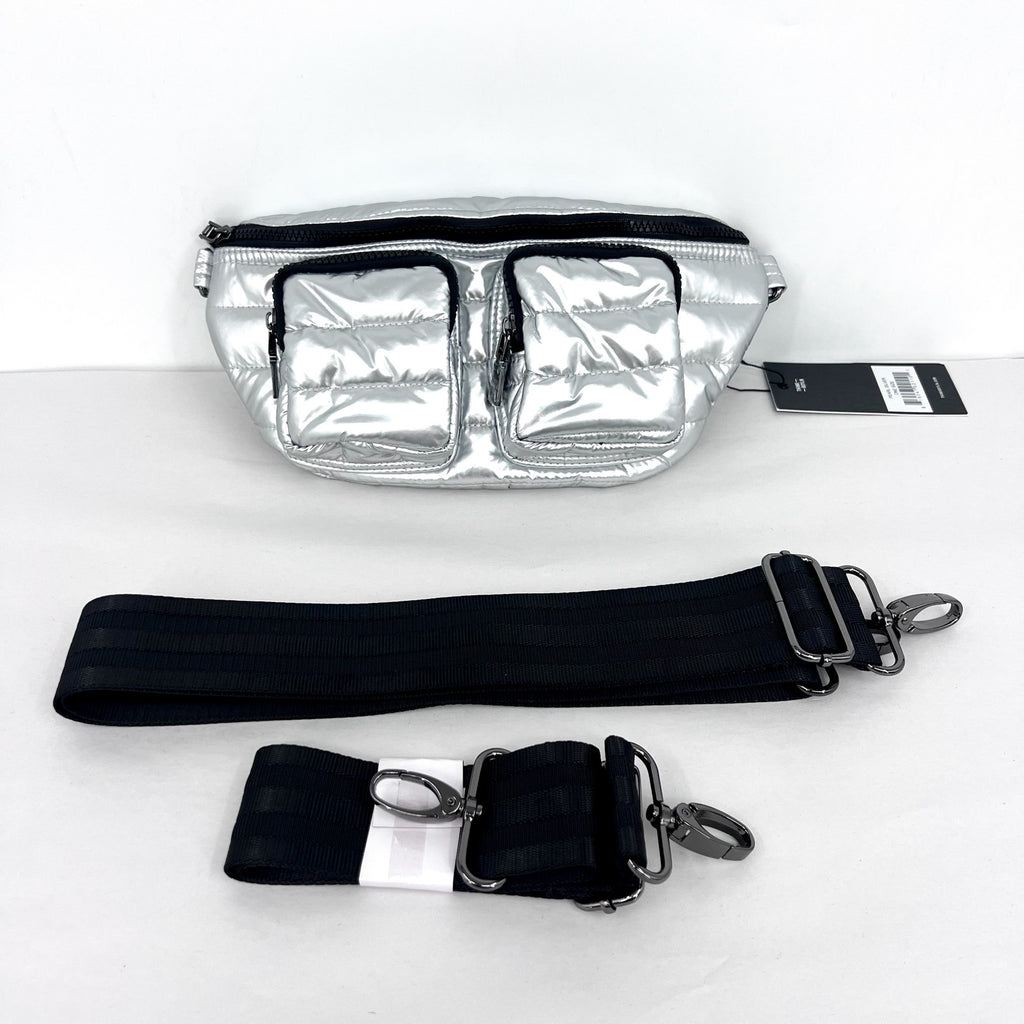 THINK ROYLN Women's Double Down Crossbody Fanny Pack Small Pearl Silver NWT