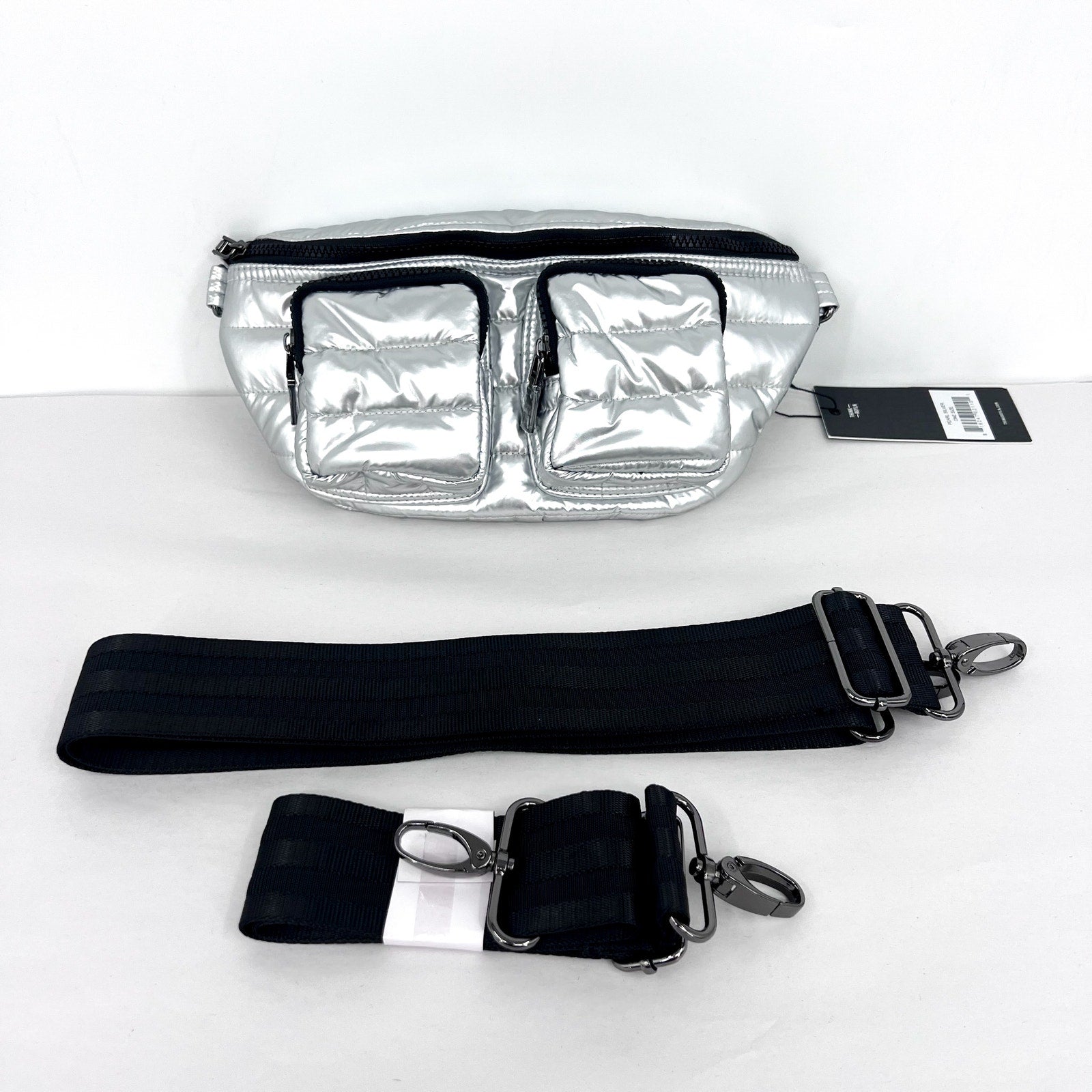 THINK ROYLN Women's Double Down Crossbody Fanny Pack Small Pearl Silver NWT