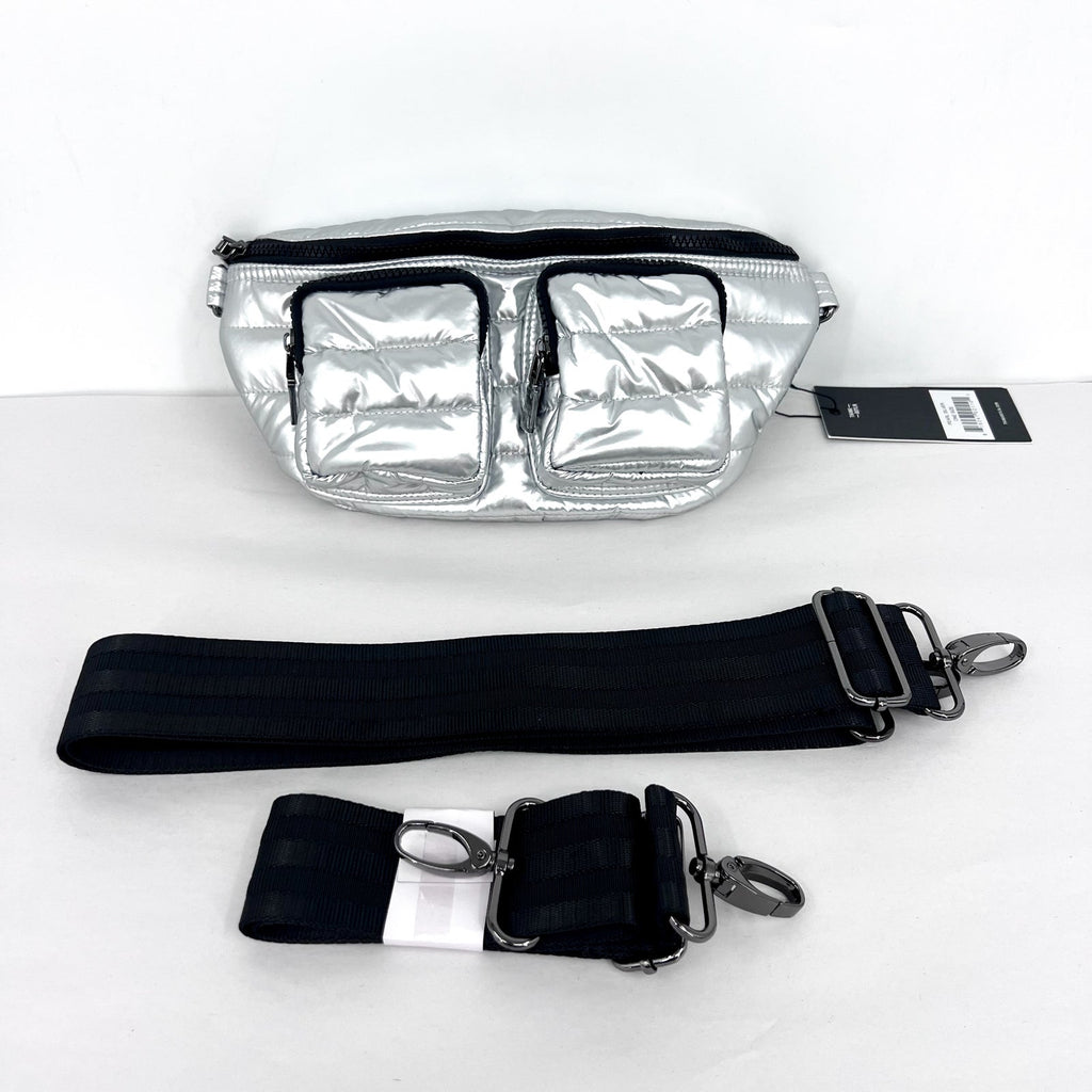 THINK ROYLN Women's Double Down Crossbody Fanny Pack Small Pearl Silver NWT