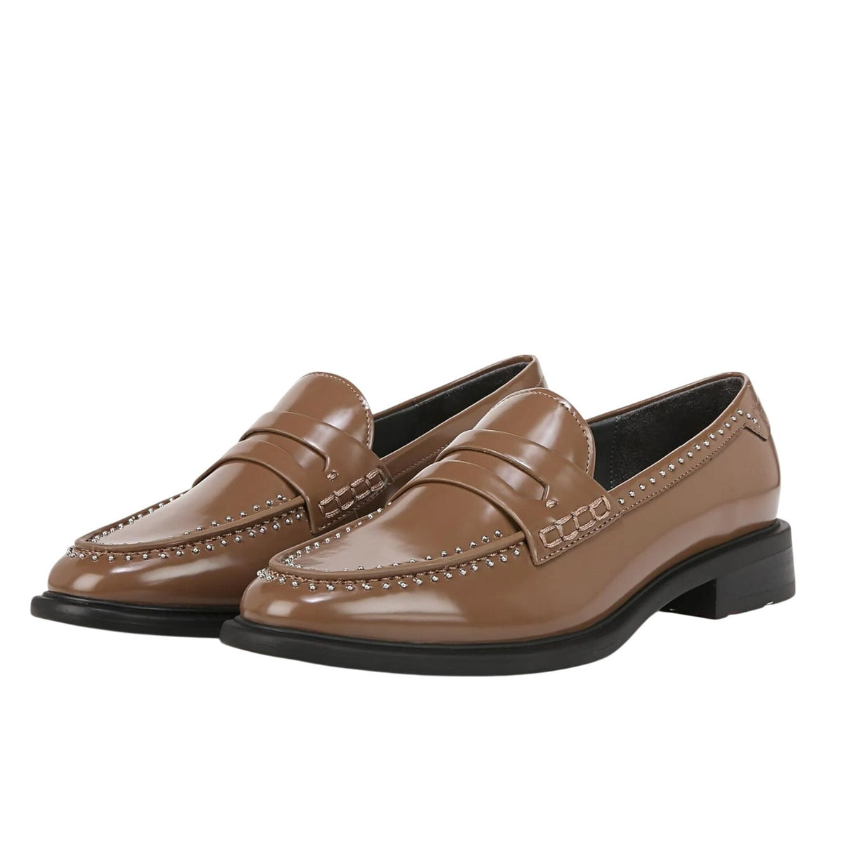 Franco Sarto Womens Eden Studded Loafers Size 7.5 Toffee Brown Slip On NWOB