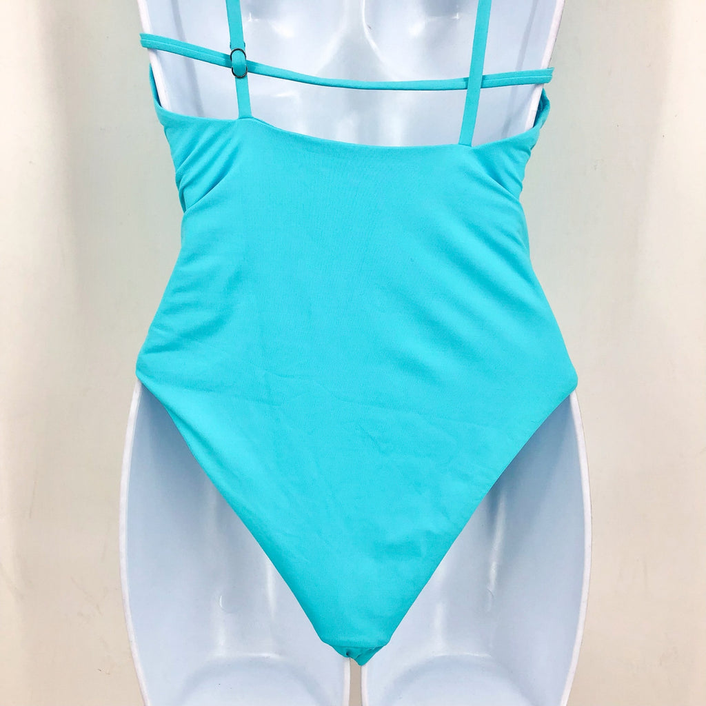 SEAFOLLY Collective V Neck One Piece Swimsuit Size 10 Atoll Blue Open Back NWT