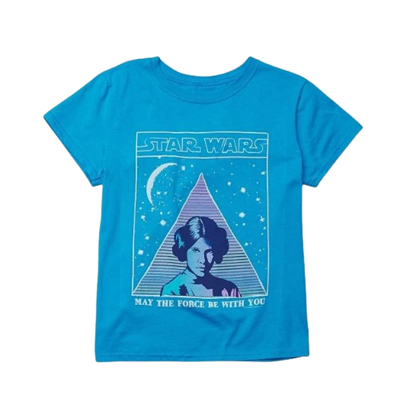 JUNK FOOD Girl's Star Wars Princess Leia T-Shirt Size 10/12 LARGE Blue NWT