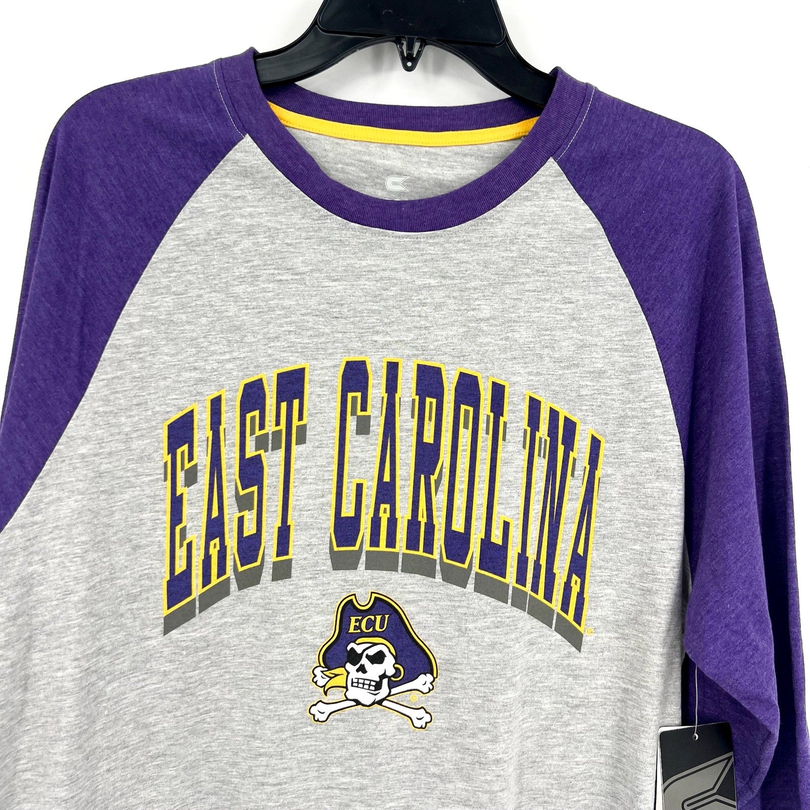 COLLOSEUM Mens East Carolina Pirates Baseball Tee Medium Grey Purple NWT
