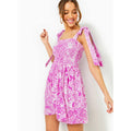 LILLY PULITZER Womens Rivera Smocked Romper Medium Purple White Swipe Right NWT