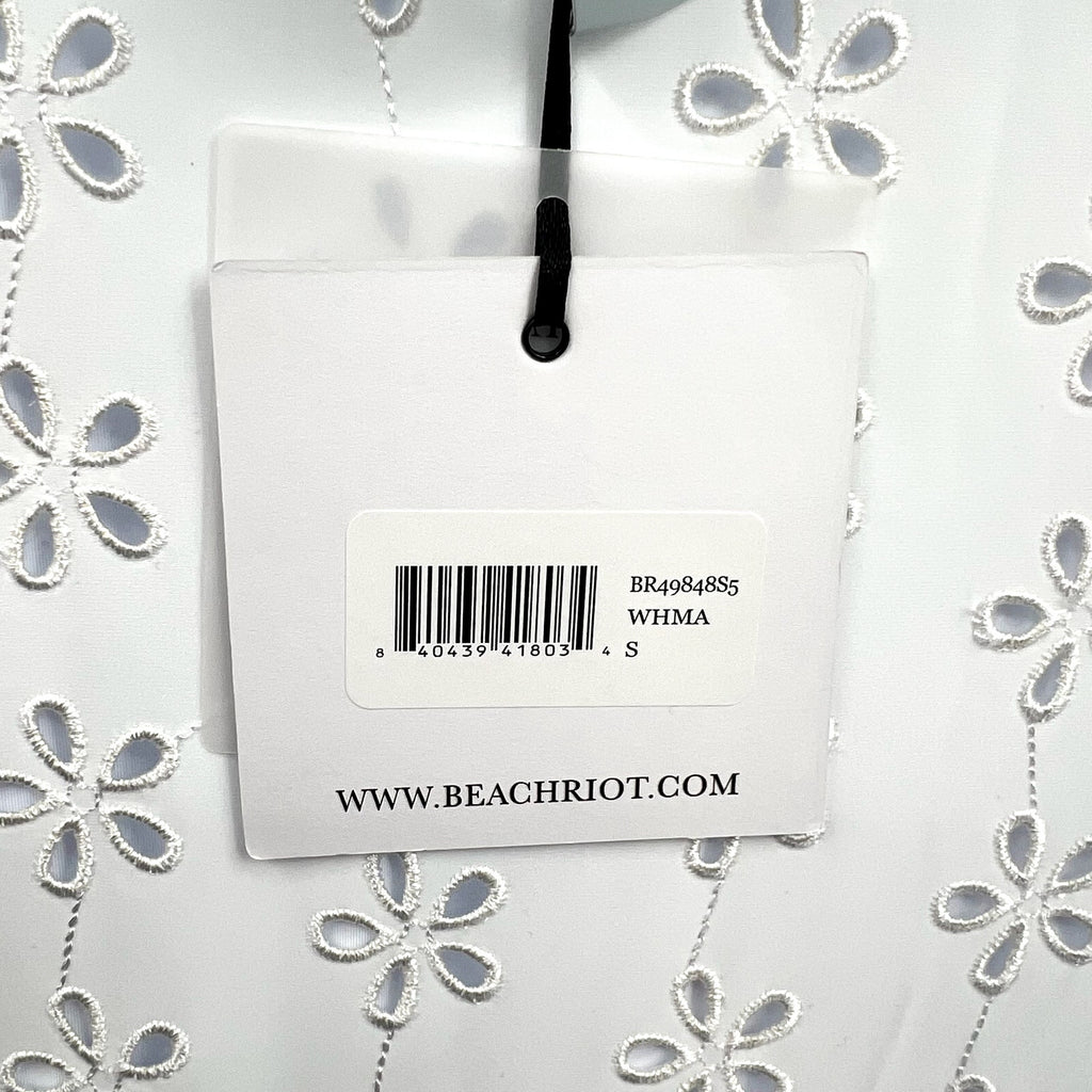 BEACH RIOT Reese Eyelet One Piece Swimsuit Small White Magnolia V-Neck NWT