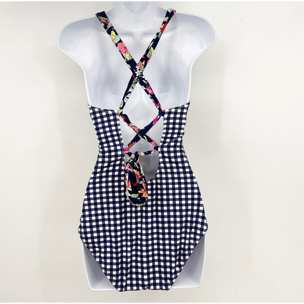 TOMMY BAHAMA Summer Floral Reversible One Piece Swimsuit Size 12 Navy Blue NWT
