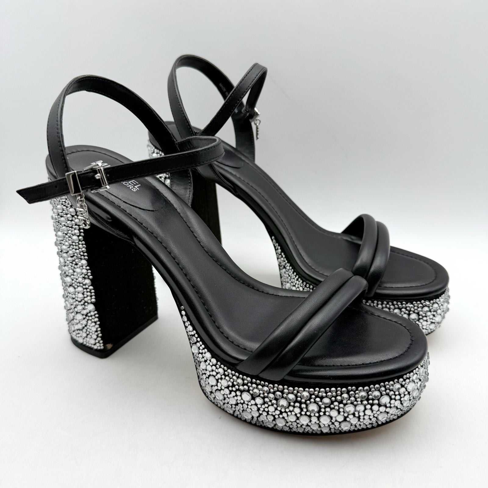 Michael Kors Women Laci Platform Heel Sandal 9.5 Black Leather Embellished NWOB