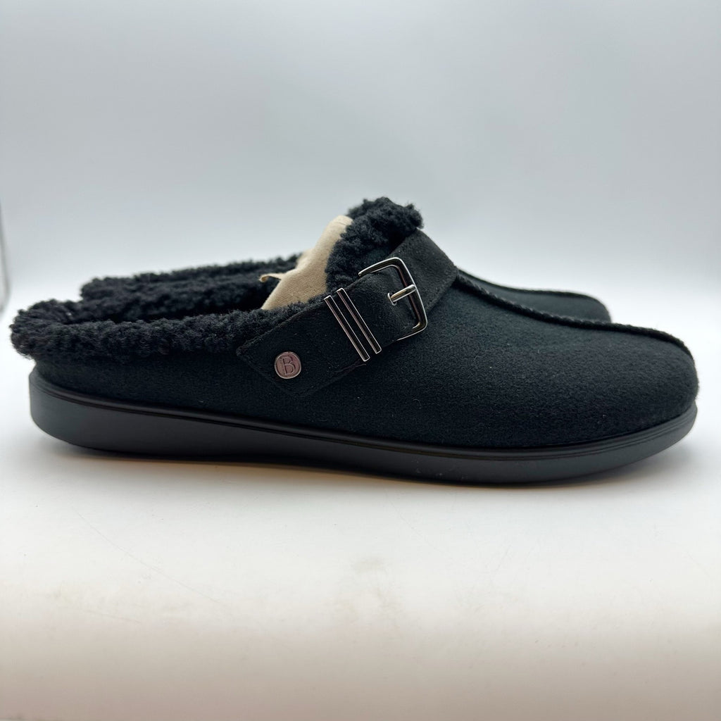 Bzees Womens Eternity Mules Size 10 M EU 41 Black Slip On Fleece Faux Fur NIB