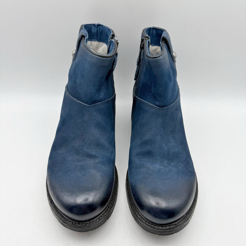 Miz Mooz Womens Norbert Ankle Booties EU 38 US 7.5 Blue Leather NWOB