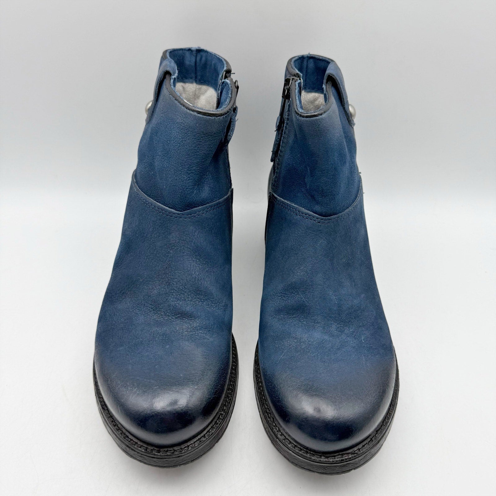 Miz Mooz Womens Norbert Ankle Booties EU 38 US 7.5 Blue Leather NWOB