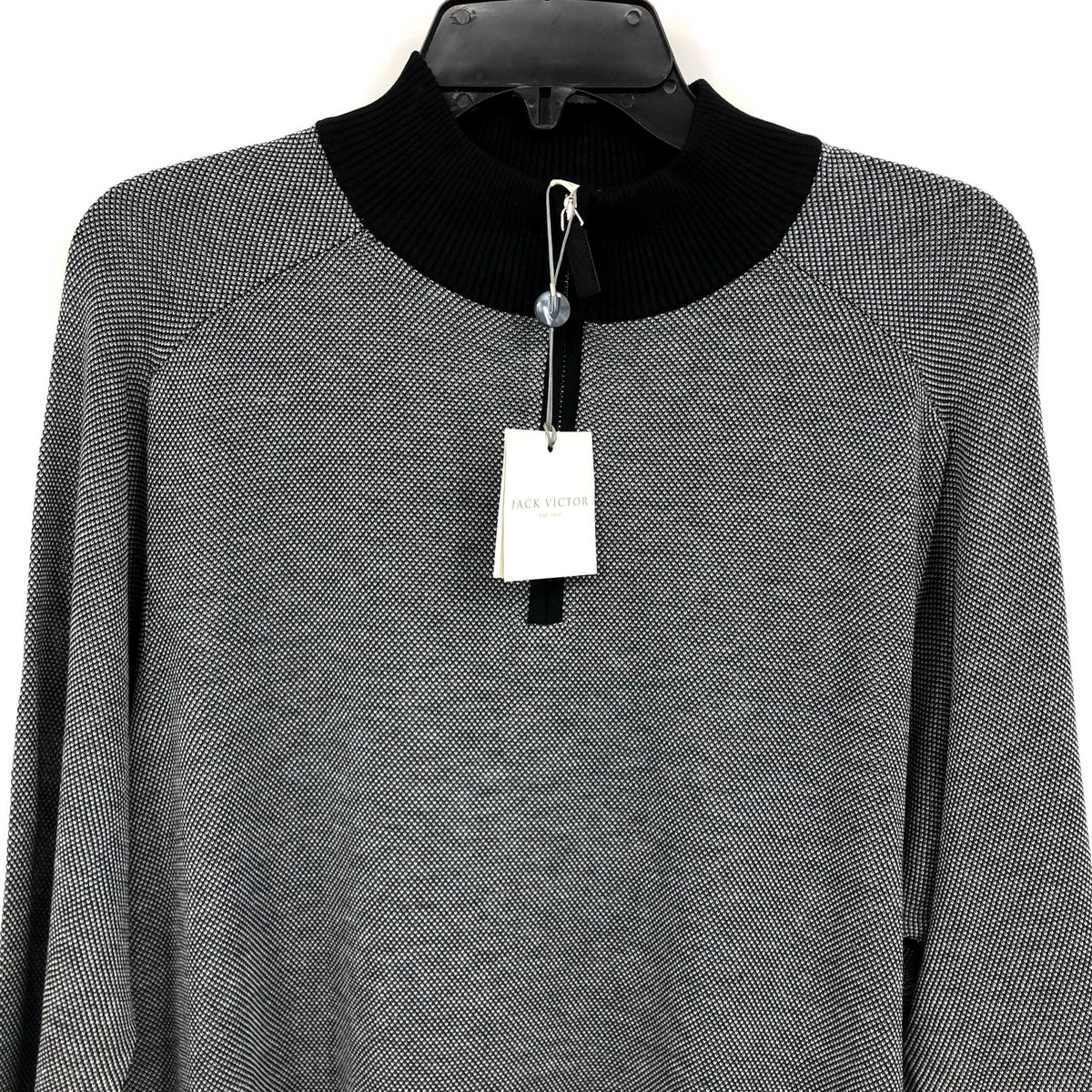 JACK VICTOR Mens Valois 1/4 Zip Sweater XXL Black Grey Pullover Cotton Silk NWT