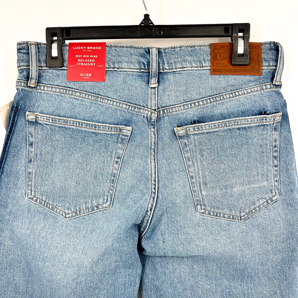 LUCKY BRAND Women's Patched Boy Jeans Size 6 28A Blue Button-Fly Mid-Rise NWT