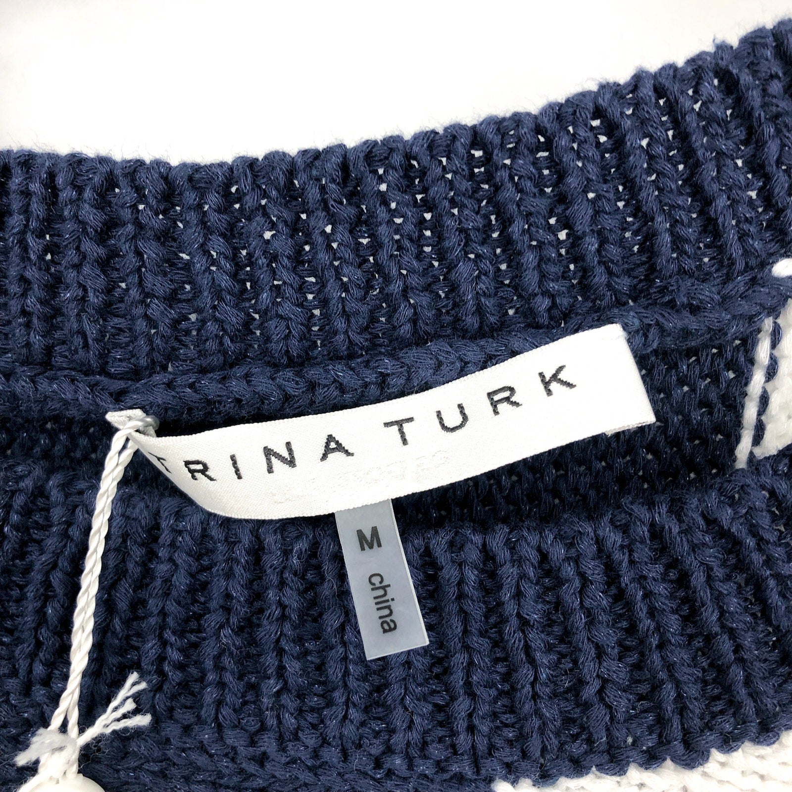 TRINA TURK Women's Horizon Striped Sweater Medium Navy White Boatneck NWT