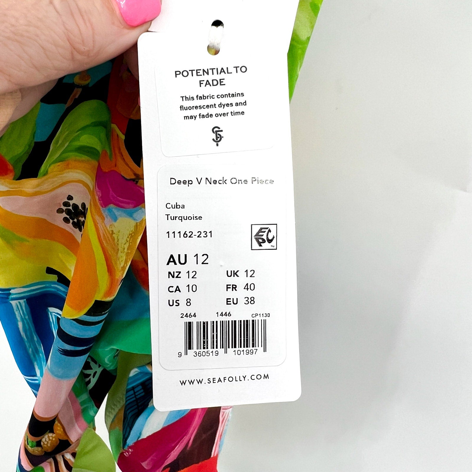 SEAFOLLY Women's Deep V Neck One Piece Swimsuit Size 8 Cuba Turquoise NWT
