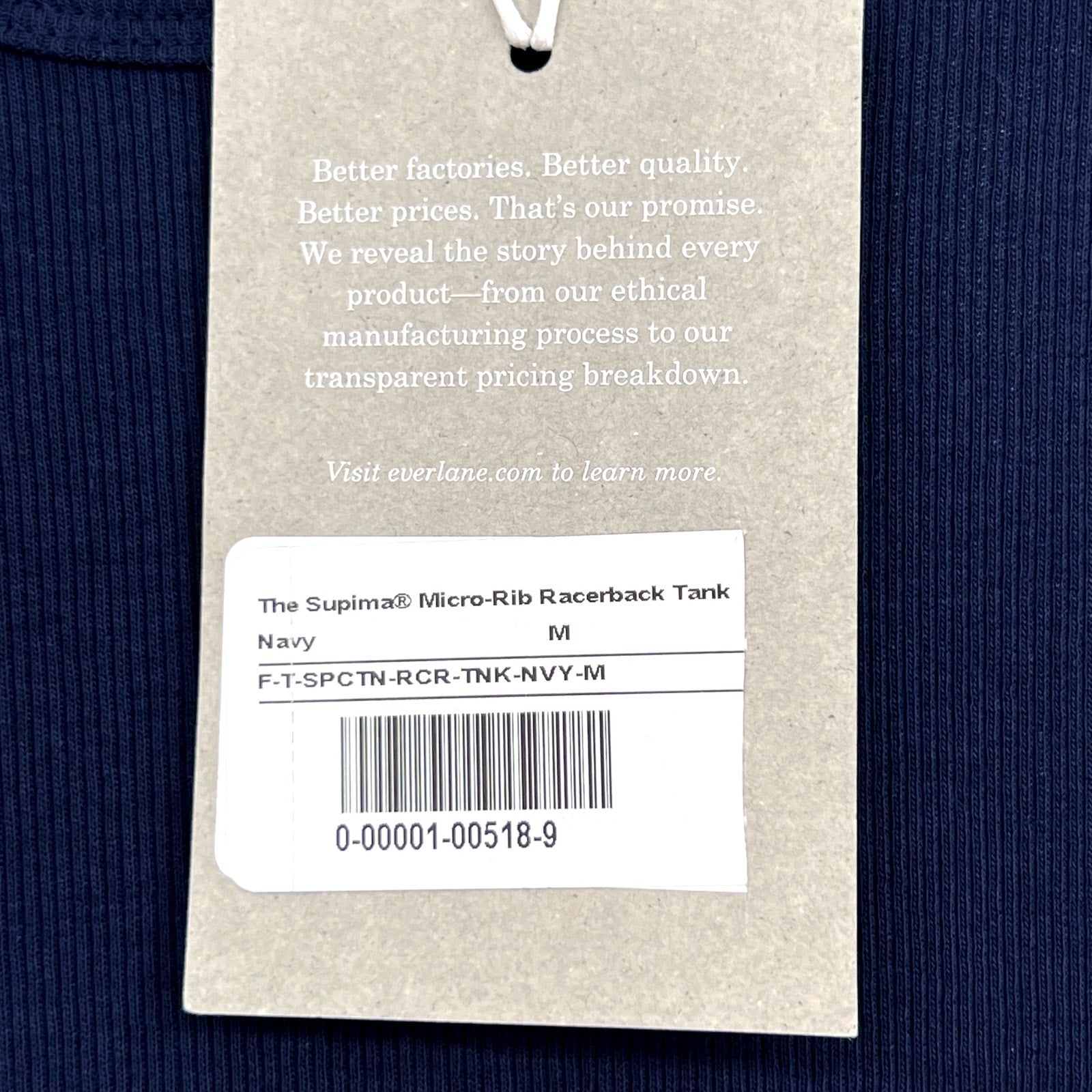 EVERLANE Women's The Luxe Rib Racerback Tank Medium Navy Blue Supima Cotton NWT