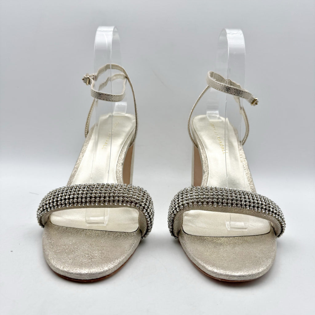 Loeffler Randall Shay Heeled Sandals Size 10 Champagne Gold Rhinestone NWOB