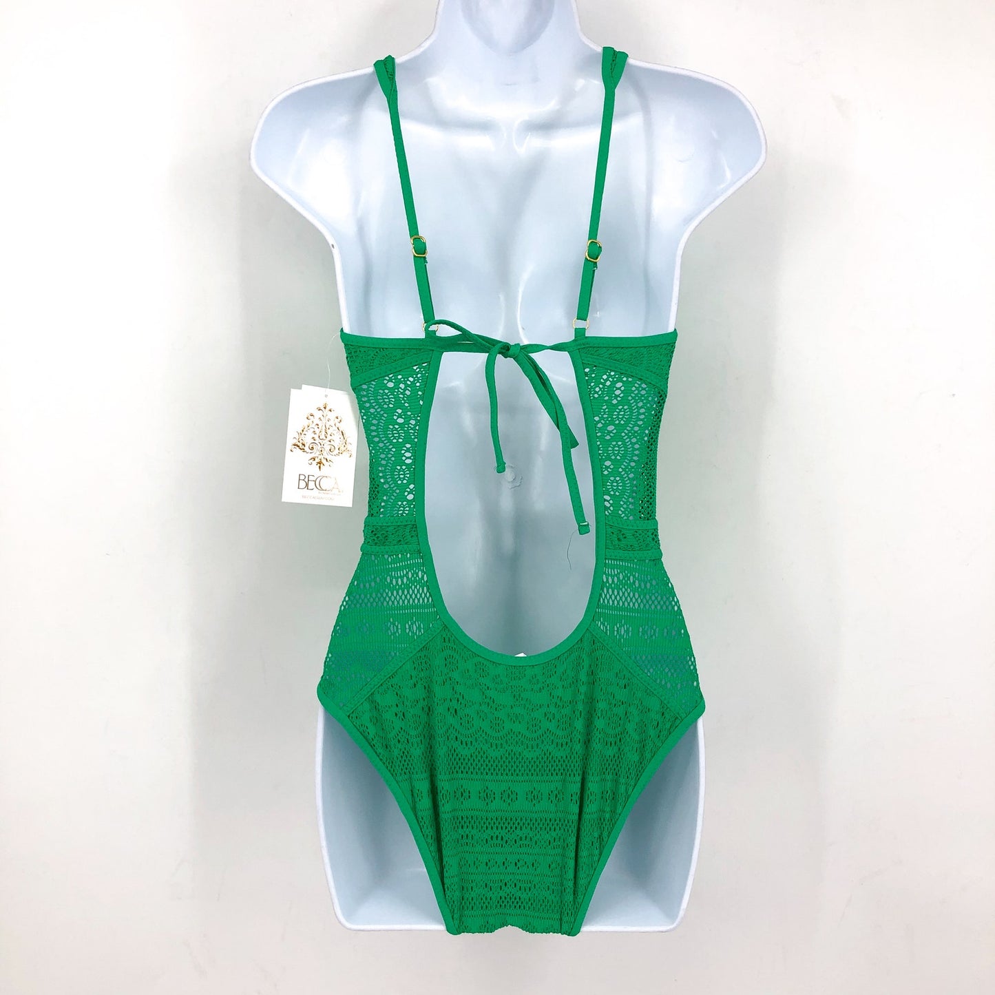 BECCA SWIM Women's Color Play Plunge One Piece Swimsuit Green Verde XS