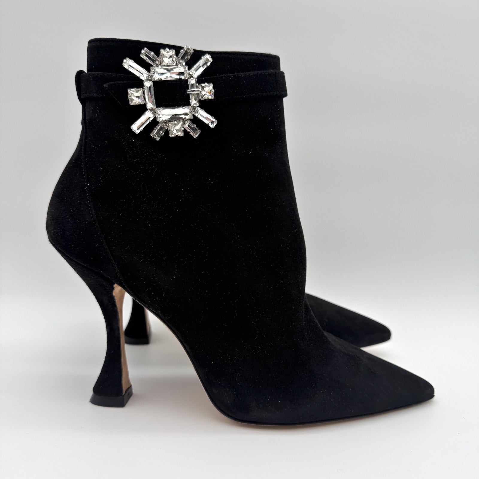 Stuart Weitzman Womens Crystal Nova Xcurve 100 Zip Bootie 9.5 Black Suede NWOB
