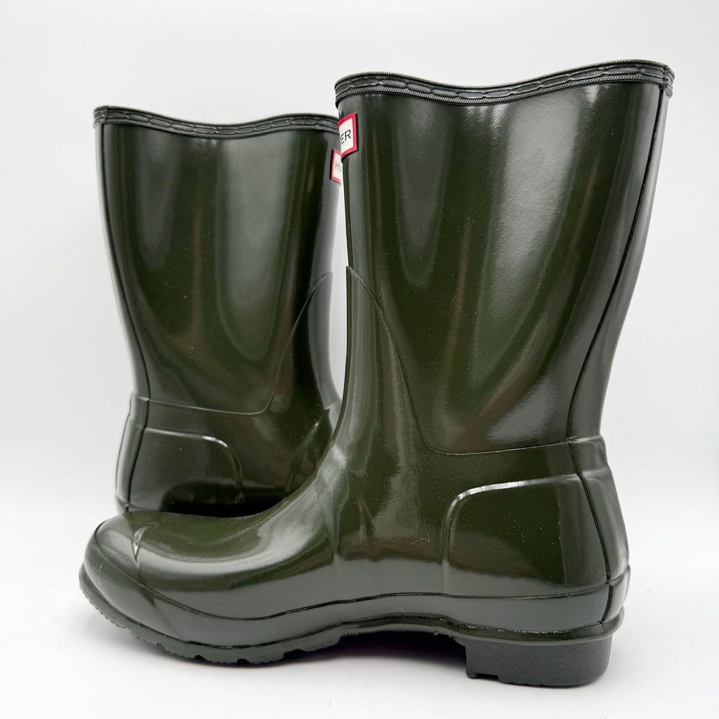 Hunter Womens Original Short Gloss Rain Mid Boot Size 10 Green Waterproof NWOB