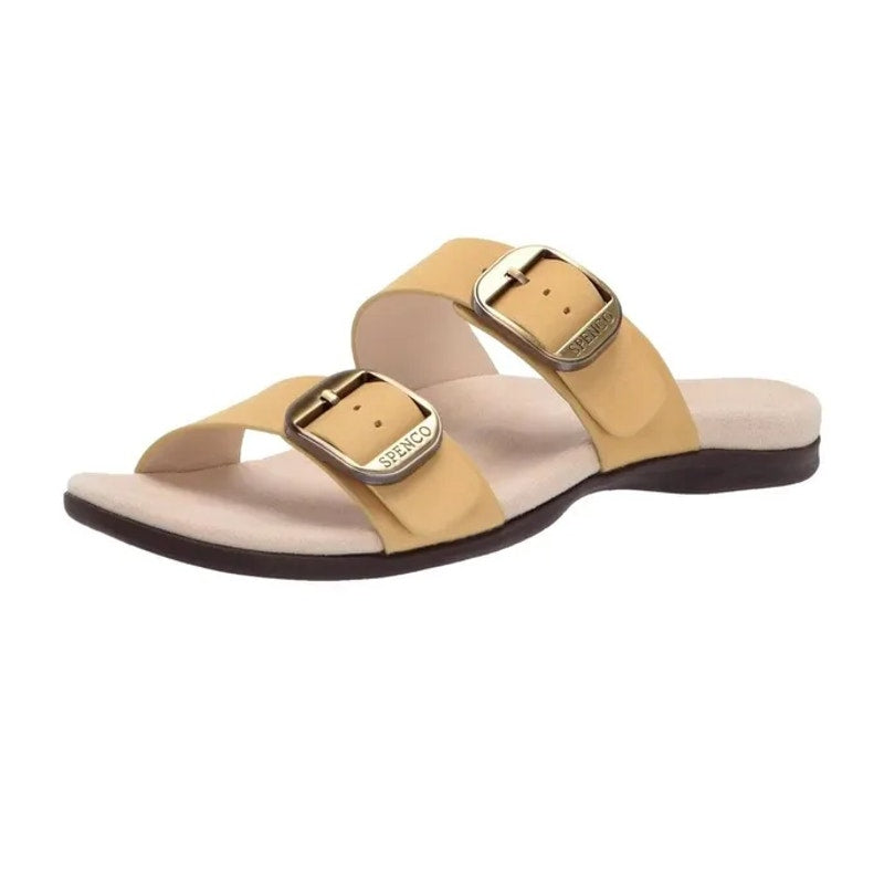 Spenco Womens Vista Slip On Sandals Size 7.5 WIDE Yellow Leather Comfort NIB
