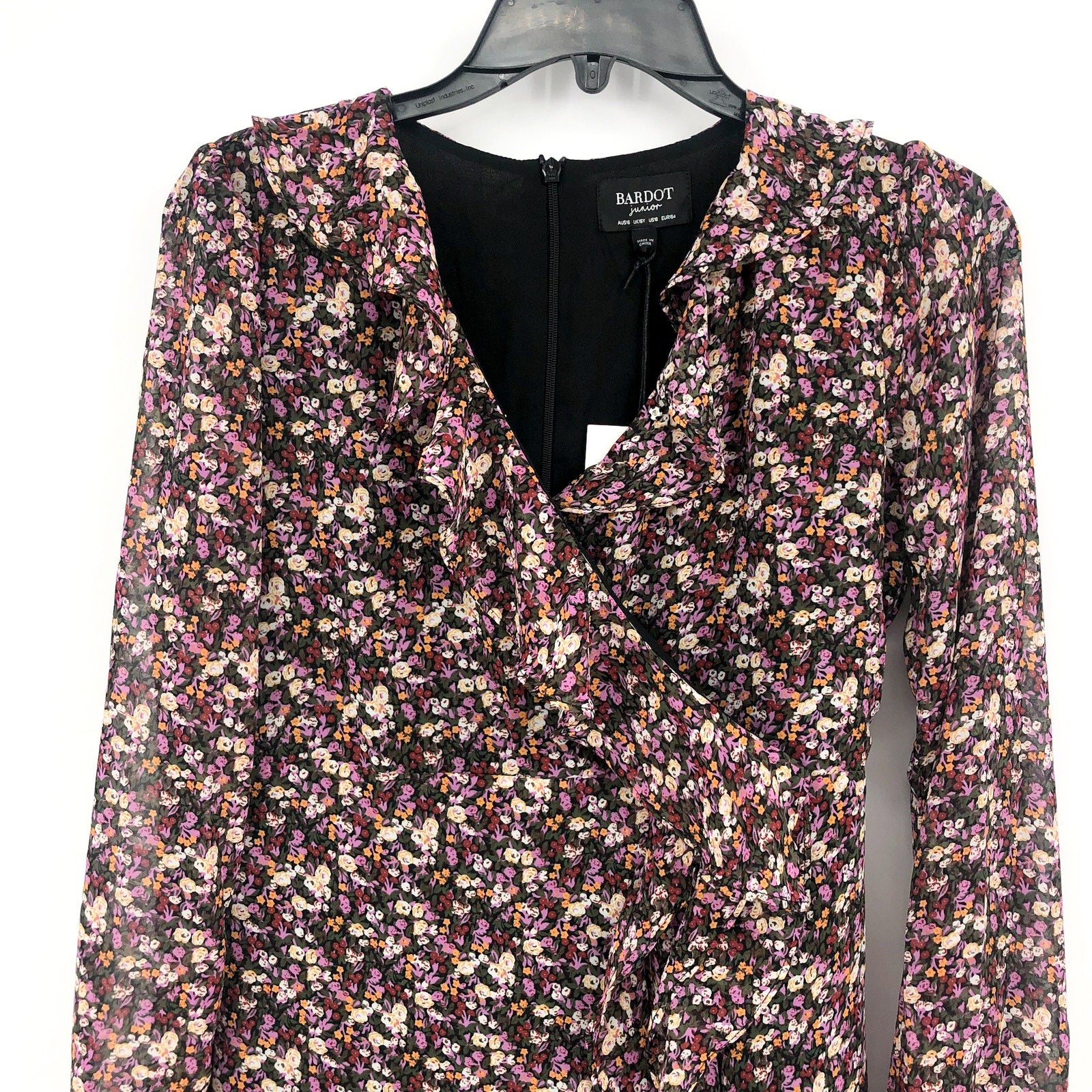 BARDOT JUNIOR Girls Cassidy Wrap Dress Size 18 Black Pink Floral Long Sleeve NWT