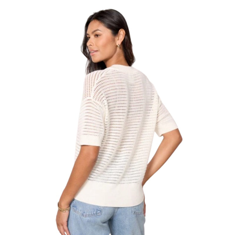 VARLEY Women's Callie Mesh Knit Top Large Beige Egret Short Sleeve NWT