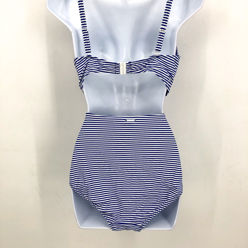 SEA LEVEL SWIM Standard Varsity Bikini Set Top US 10 Bottom US 12 Blue White NWT