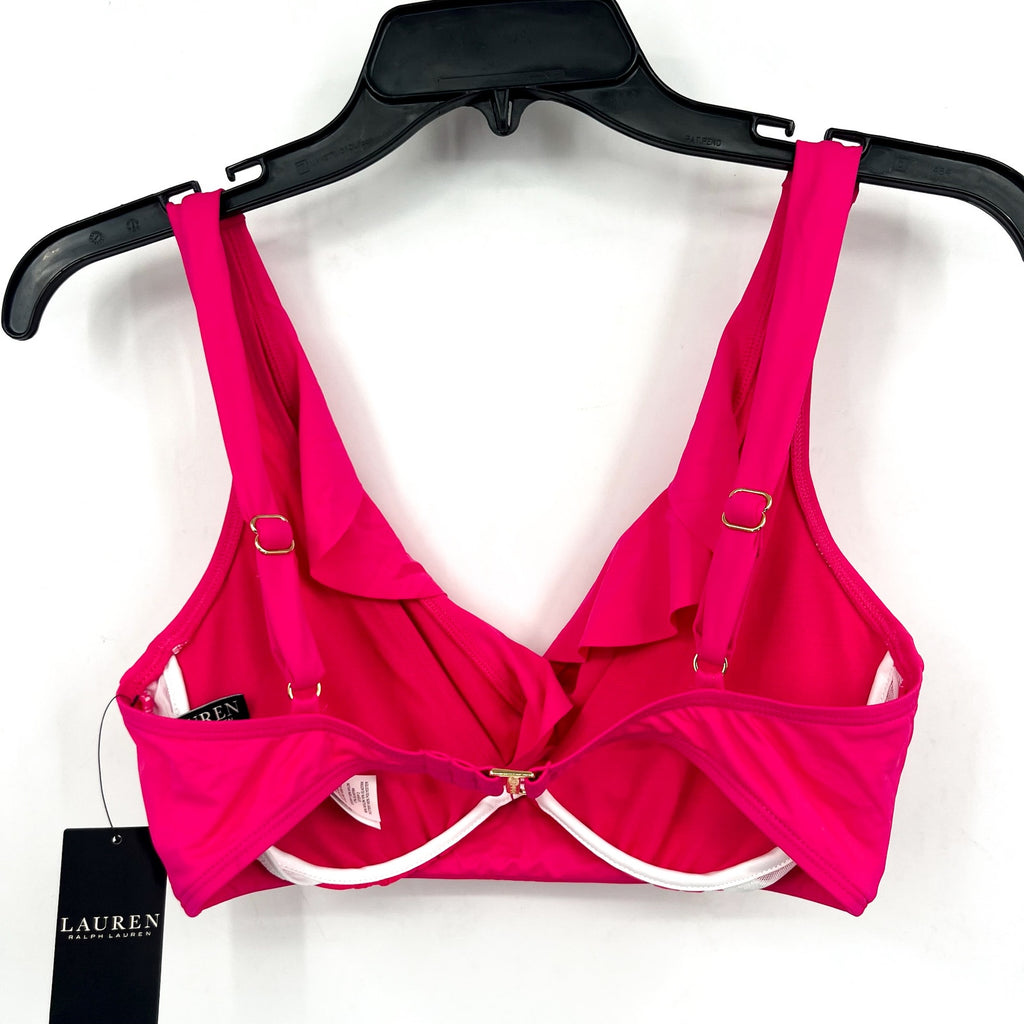 LAUREN RALPH LAUREN Ruffle Bikini Top Size 8 Pink Underwire Beach Club NWT