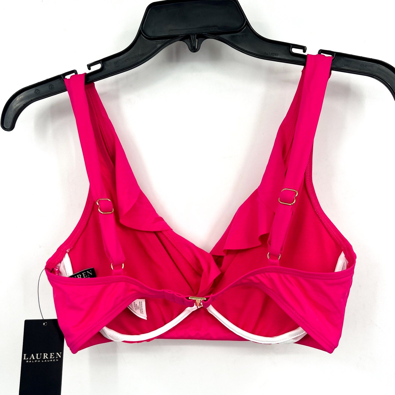 LAUREN RALPH LAUREN Ruffle Bikini Top Size 8 Pink Underwire Beach Club NWT