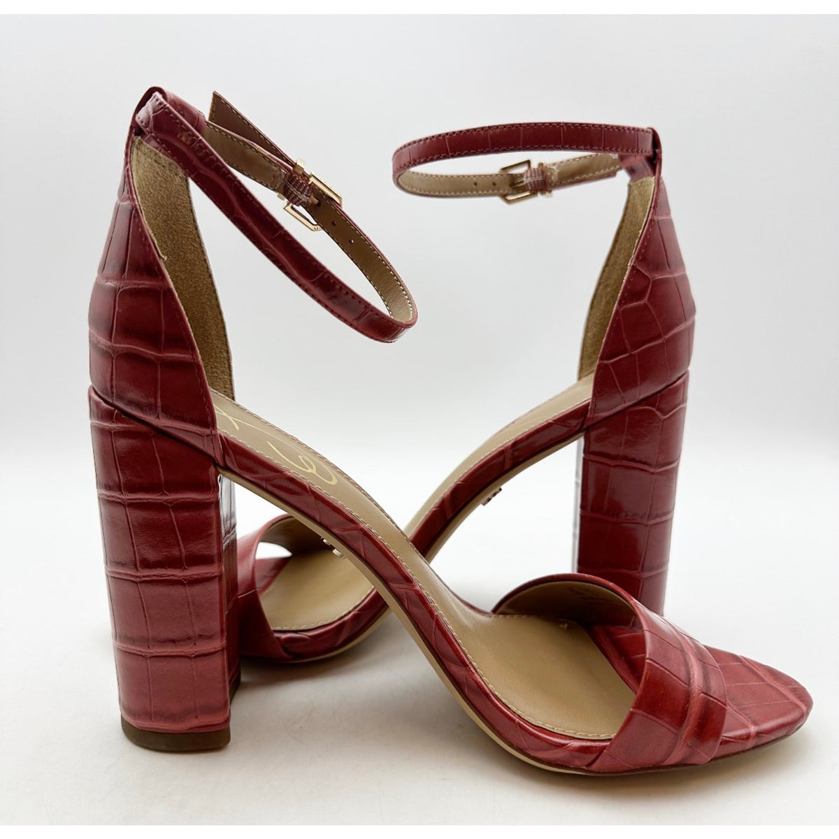 SAM EDELMAN Womens Yaro Dress Sandals Size 7M Rosed Red Faux Leather Heel NWOB