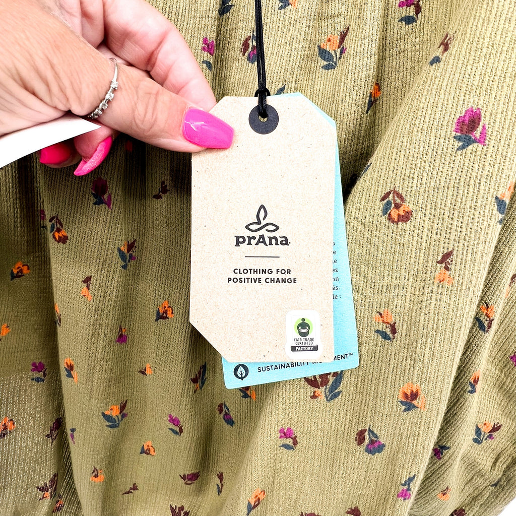 PRANA Women's Little Palm Cami Tank Top XL Green Floral Sweet Grass Meadow NWT