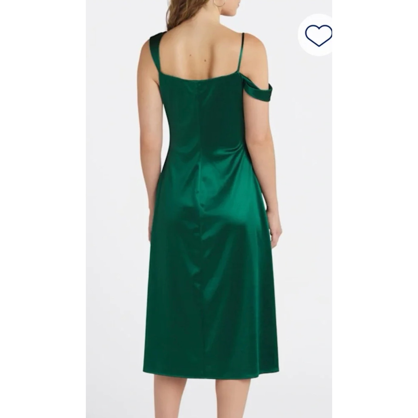 THE GENERAL GOOD Womens Off-Shoulder Satin Midi Dress Medium Forest Green NWOT