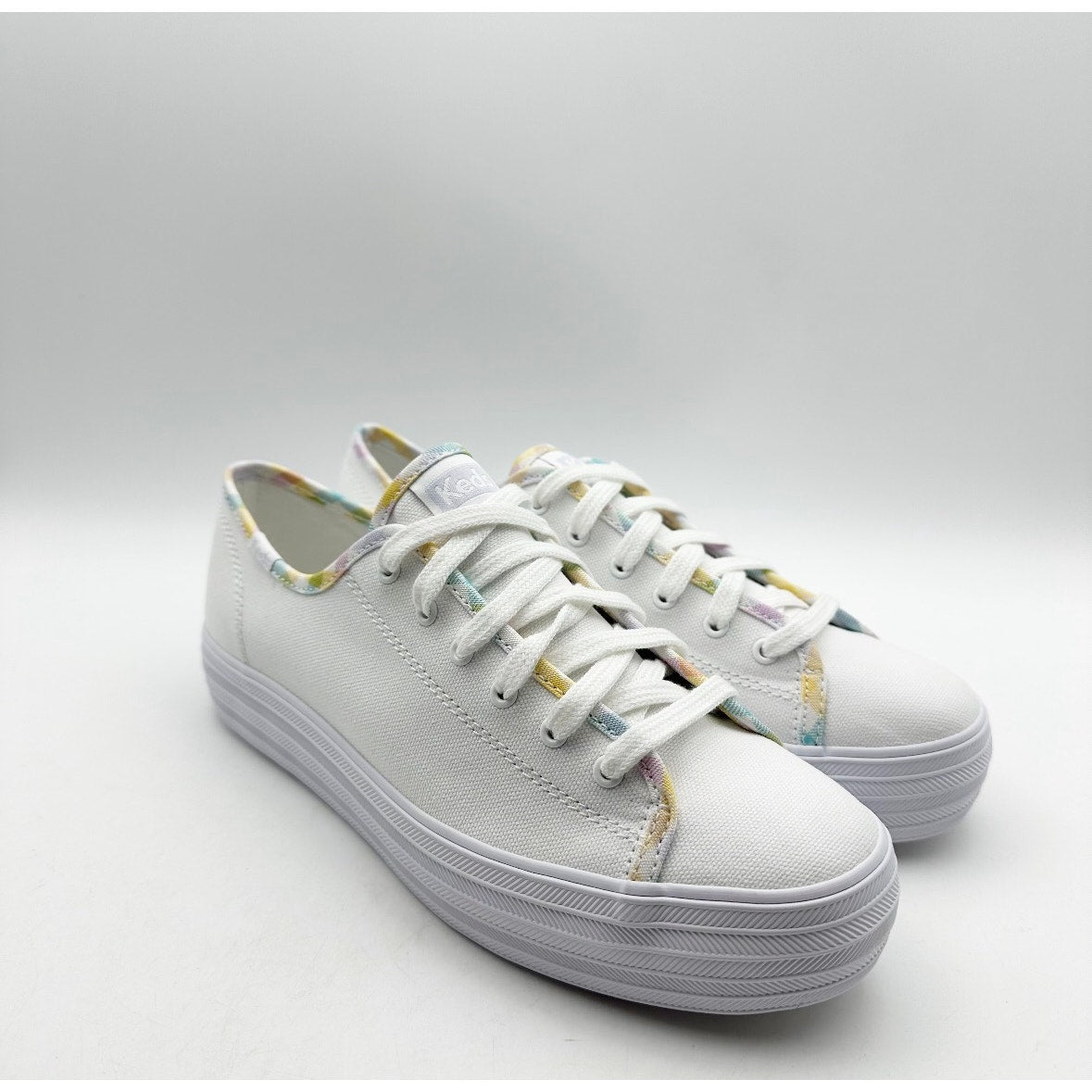 Keds Womens Triple Kick Canvas Sneaker Size 7 White Multicolor Metallic NIB