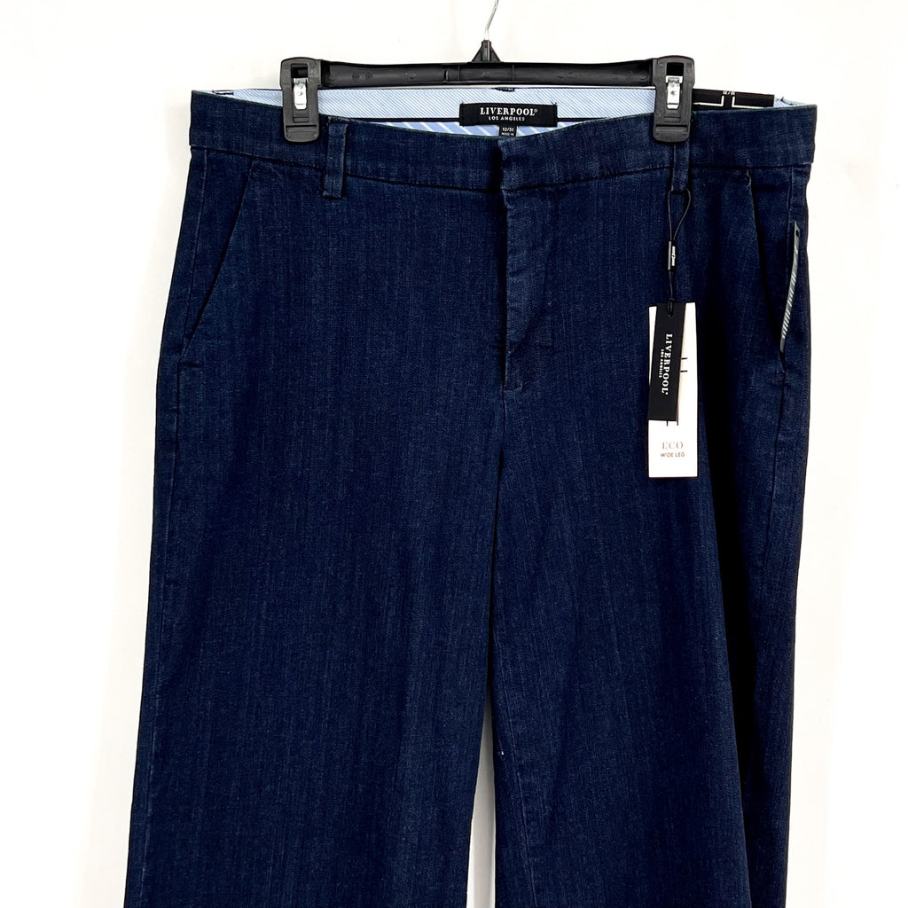 LIVERPOOL Womens Kelsey Wide Leg Trouser Jeans Size 12 Dark Blue Indigo NWT