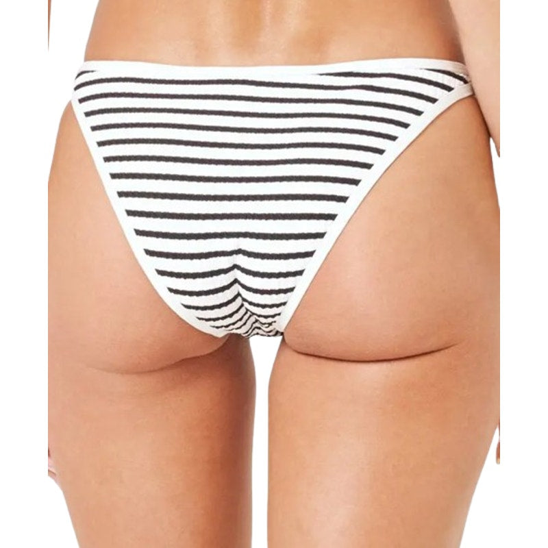 L*SPACE Women's Suzi Classic Bikini Bottom Medium Black White Stripe Ribbed NWT