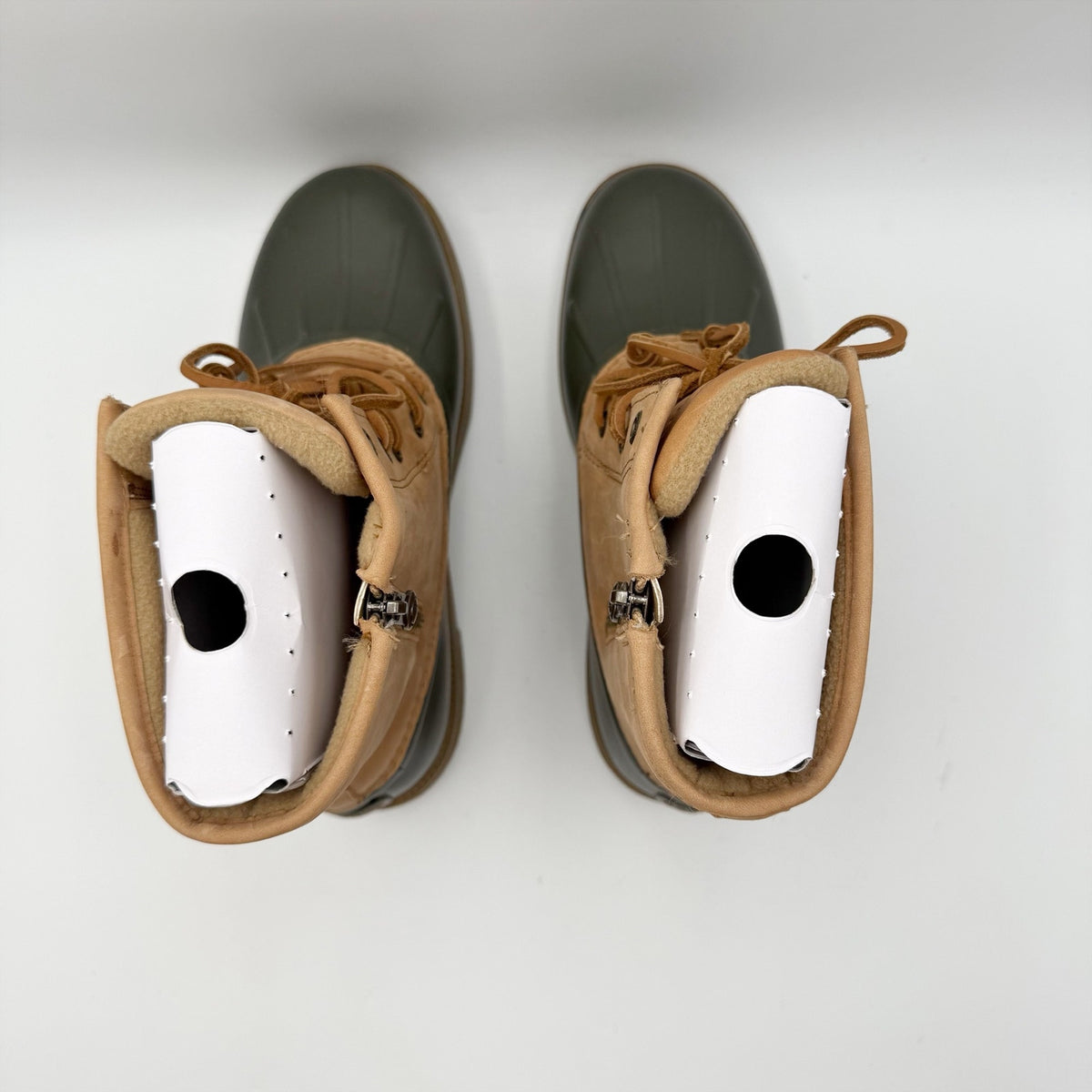 Sperry Womens Saltwater 2.0 Duck Boots Size 6.5 Tan Green Leather Waterproof NIB