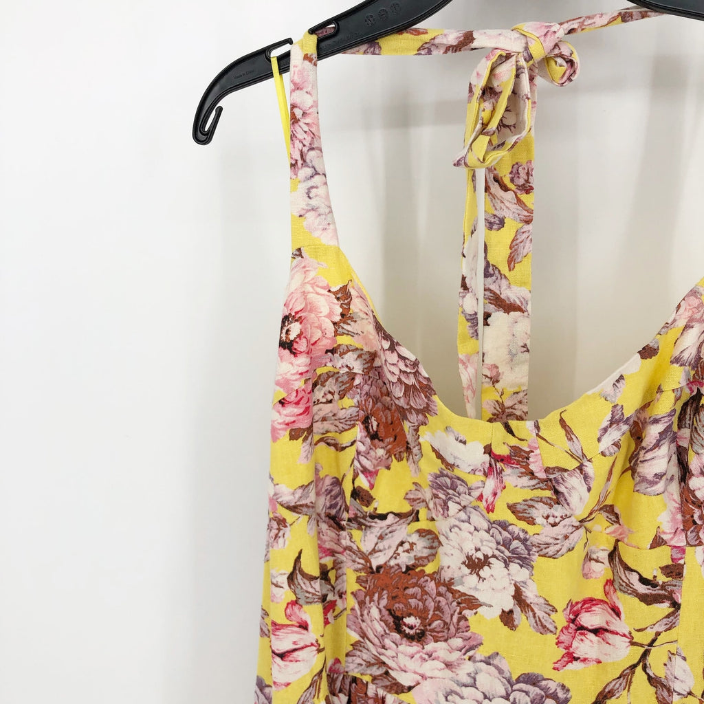 BARDOT Womens Labella Midi Dress US 2 XS Tropical Yellow Floral-Print Halter NWT