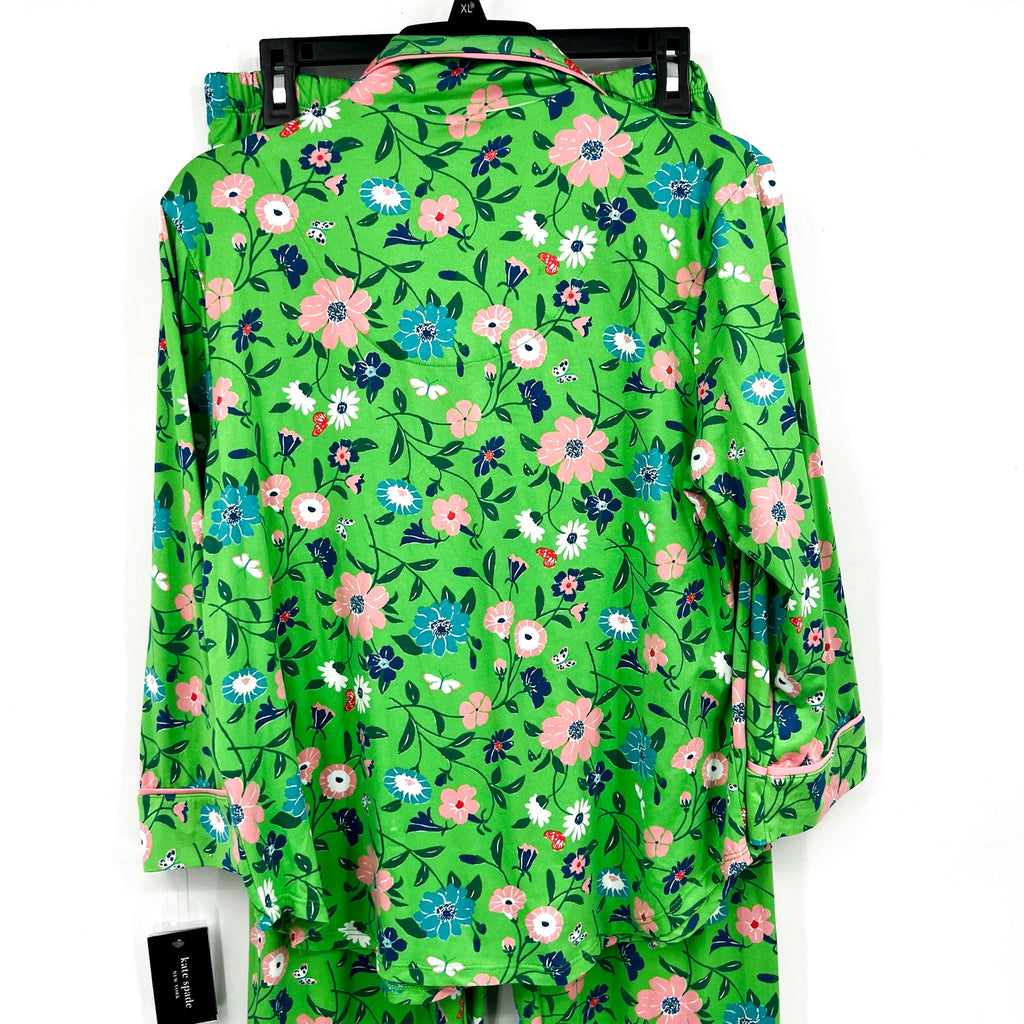 Kate Spade Womens Long Pajama Set Medium Green Floral Garden NWT