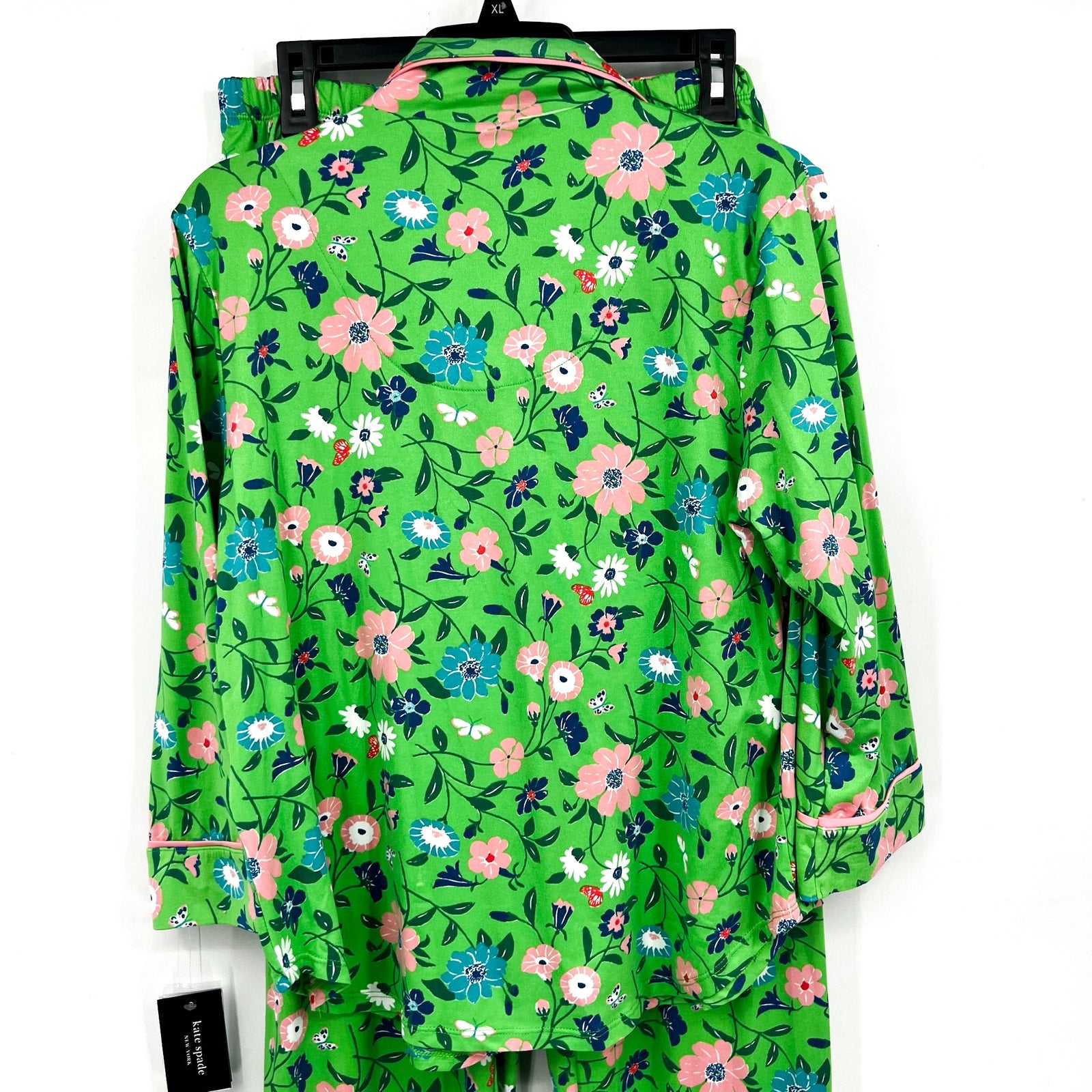 Kate Spade Womens Long Pajama Set Medium Green Floral Garden NWT