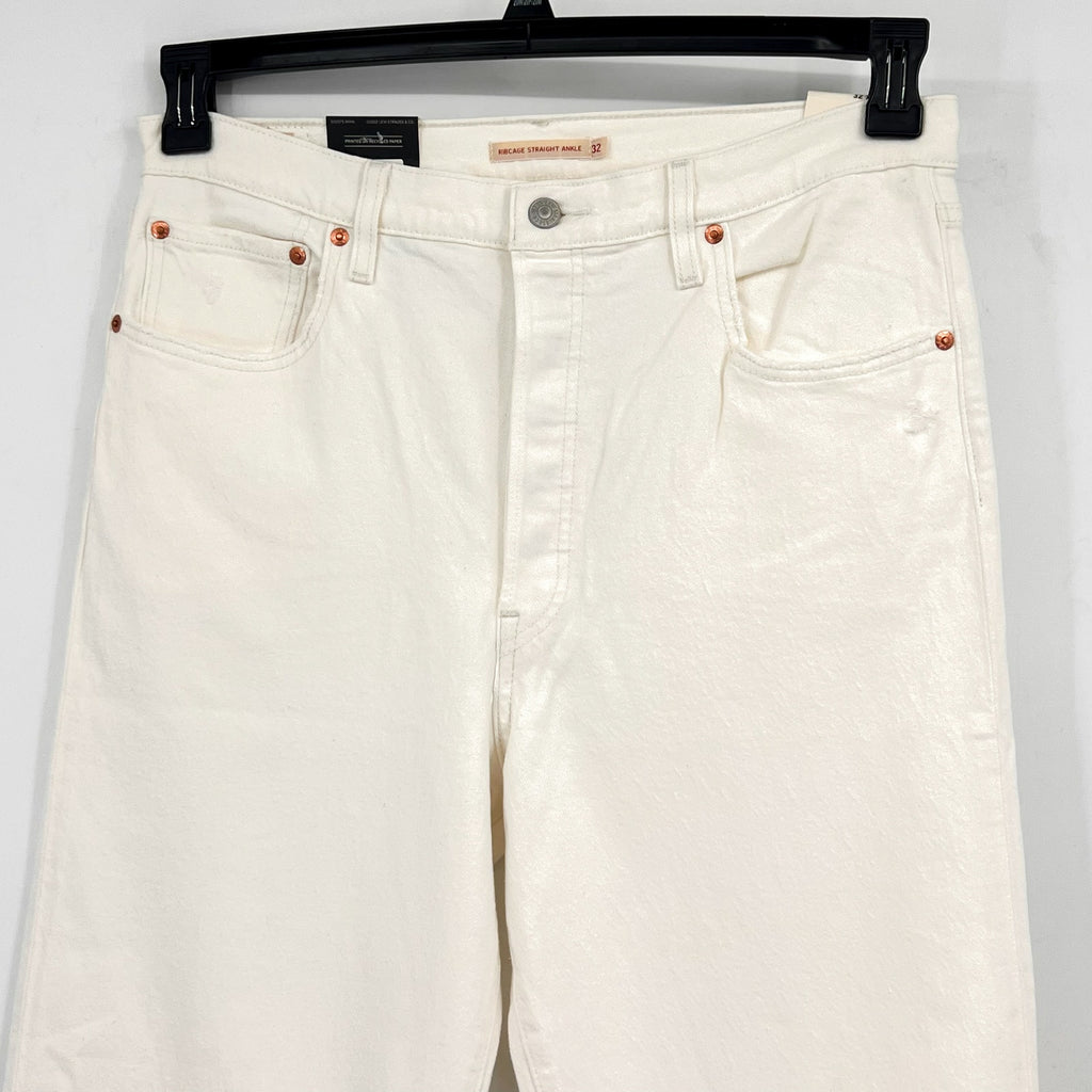 LEVI'S Womens Ribcage Straight Ankle Jeans 32x27 US 14 Cloud White 726930076 NWT