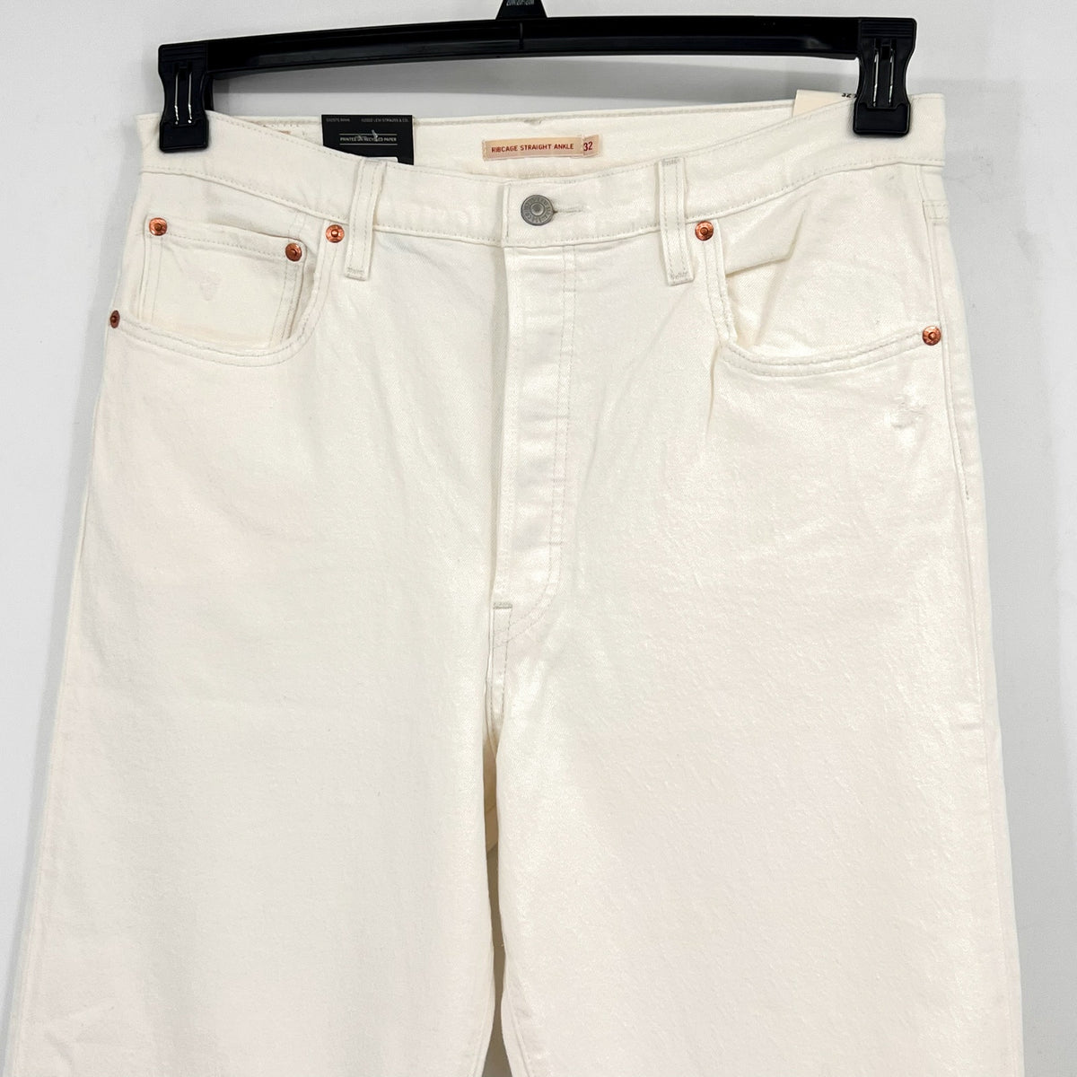 LEVI'S Womens Ribcage Straight Ankle Jeans 32x27 US 14 Cloud White 726930076 NWT