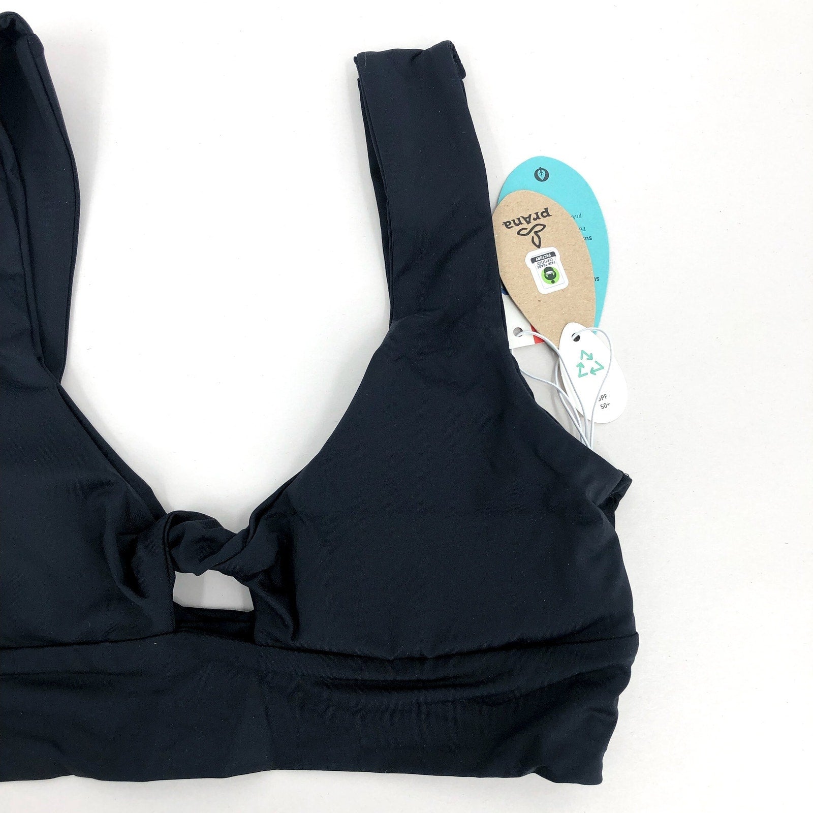 PRANA Women's Under The Palms Bikini Top XS Black Twist Front NWT