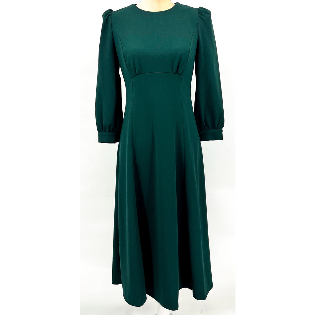 CALVIN KLEIN Scuba Crepe Midi Dress Size 4 Malachite Green 3/4 Puff Sleeve NWT