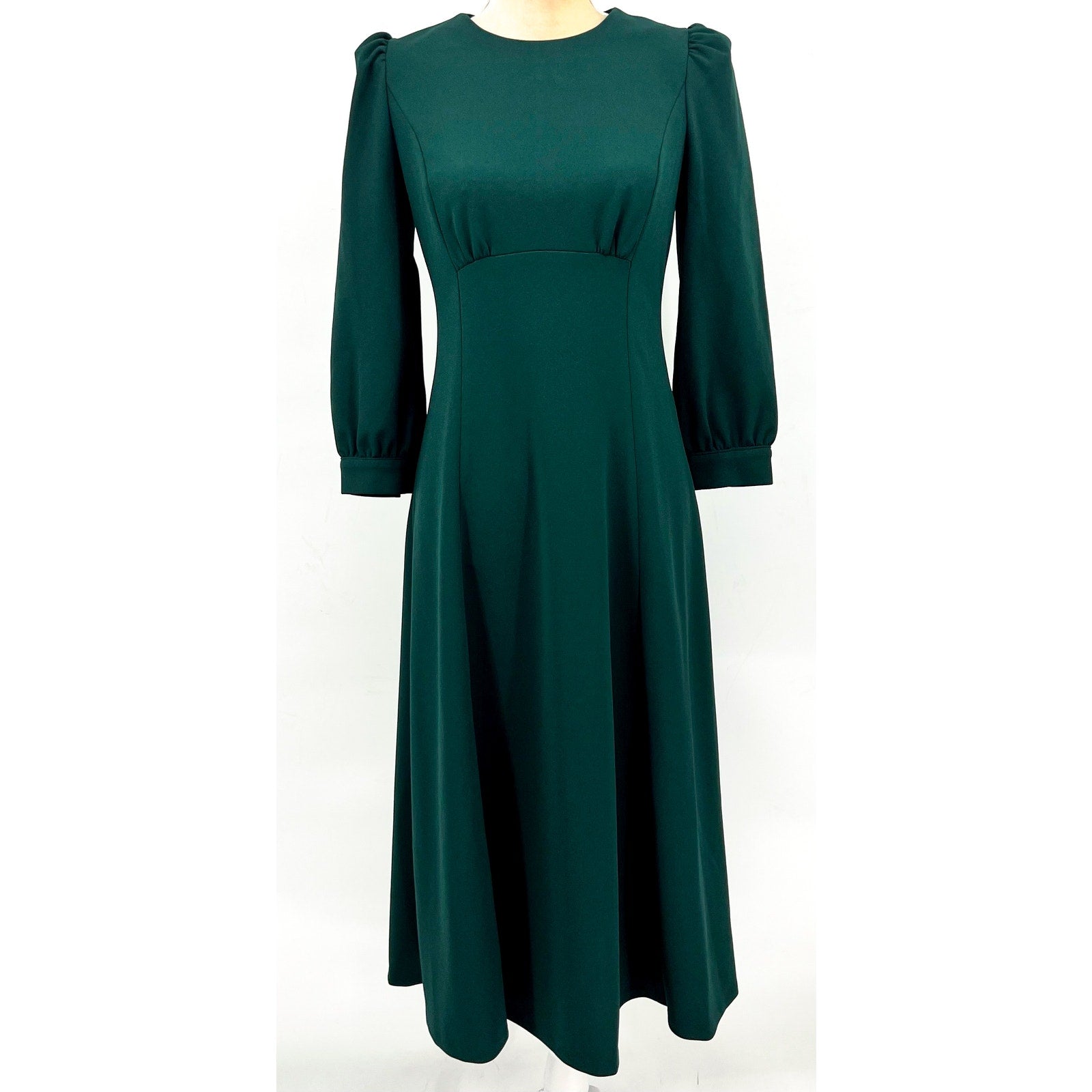 CALVIN KLEIN Scuba Crepe Midi Dress Size 4 Malachite Green 3/4 Puff Sleeve NWT