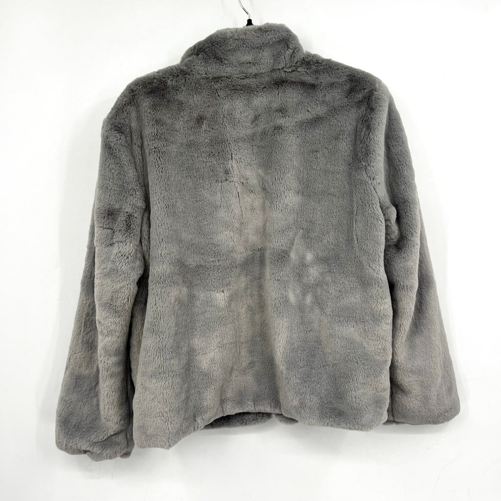Sanctuary Womens Lux Faux Fur Short Coat Large Light Grey NWT